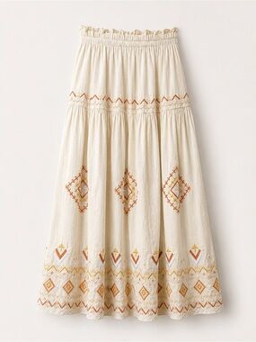 Miss Me Embroidered Tiered Midi Skirt Cream Small